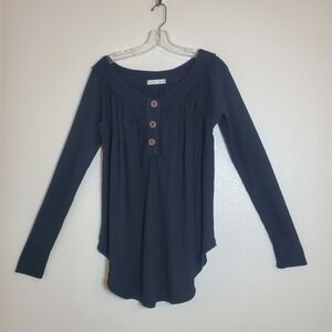 We The Free People Shirt Women M Black Must Have Henley Waffle Knit Swing Relax